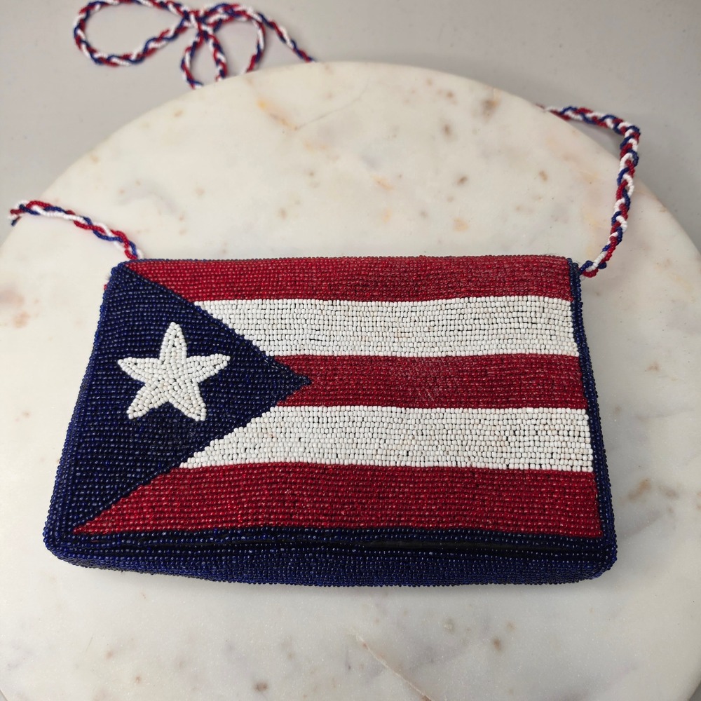 Unbranded Crossbody Bag Women Small Red Puerto Rico Flag Beaded Ethnic Festival